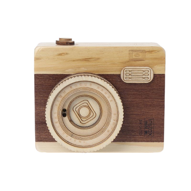 Wooden Music Box Retro Camera Classical Melody Birthday Home Decoration: Square