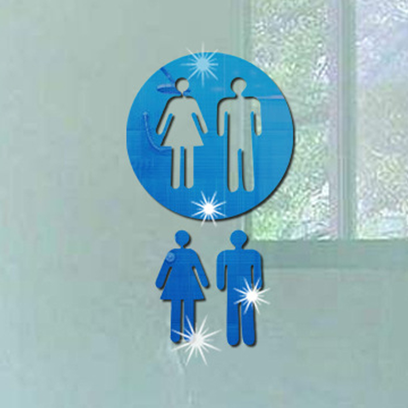 1Set WC Toilet Entrance Sign Door Stickers Mirror Wall Sticker Public Place Home Decoration Men Women Acrylic Toilet Stickers