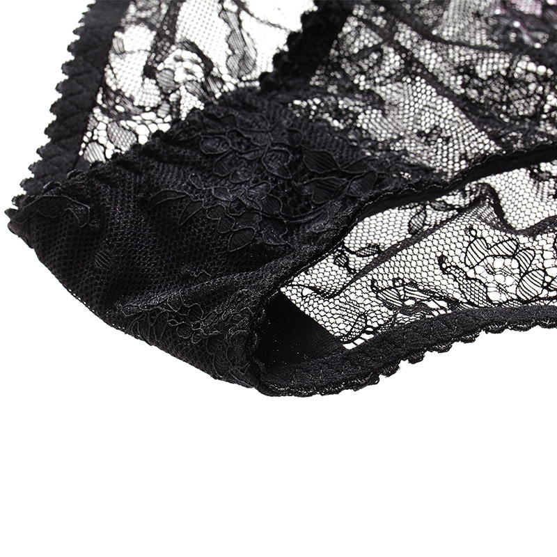 Pink Lace Panties Women Transparent Underwear Black Sexy Soft Briefs Low-Rise White Floral Embroidery Panties Plus Size XL L