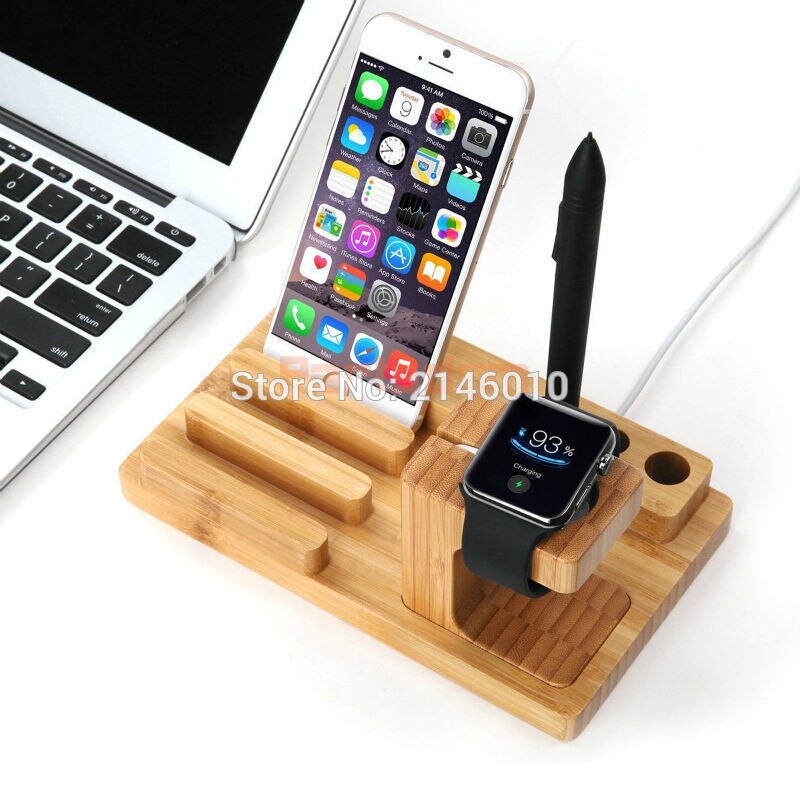 Téléphone portable 3 en 1 bambou bois support de Charge Dock bande Station berceau support pour Apple Watch iPhone Plus 7 6 iPad234 Air