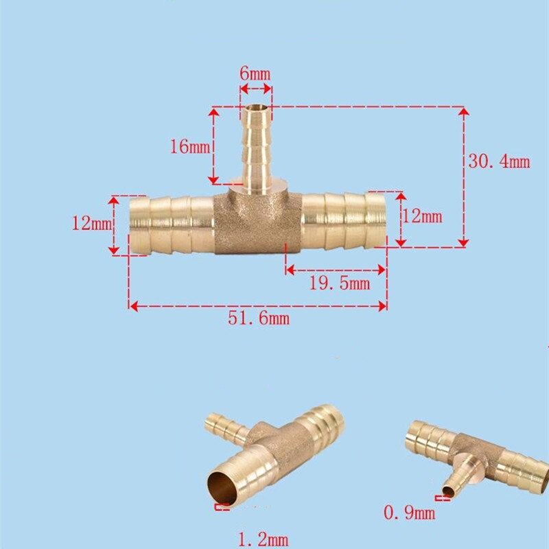 Brass Pagoda Barb Pipe Fittings Equal / Variable Diameter 3 Way T-type 4mm 5mm 6mm 8mm 10mm 12mm 14mm 16mm Oil / Water / Gas: OD 12-6-12