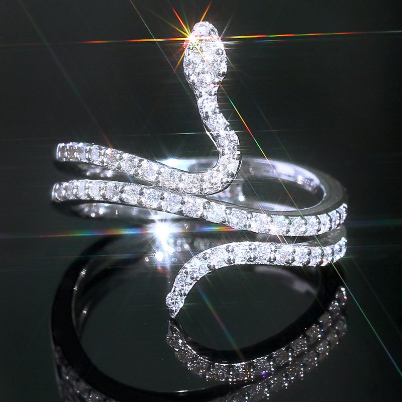 Letapi Zilver Kleur Aaa Cz Stone Snake Vormige Vinger Ringen Voor Vrouwen Luxe Zilver Kleur Sieraden