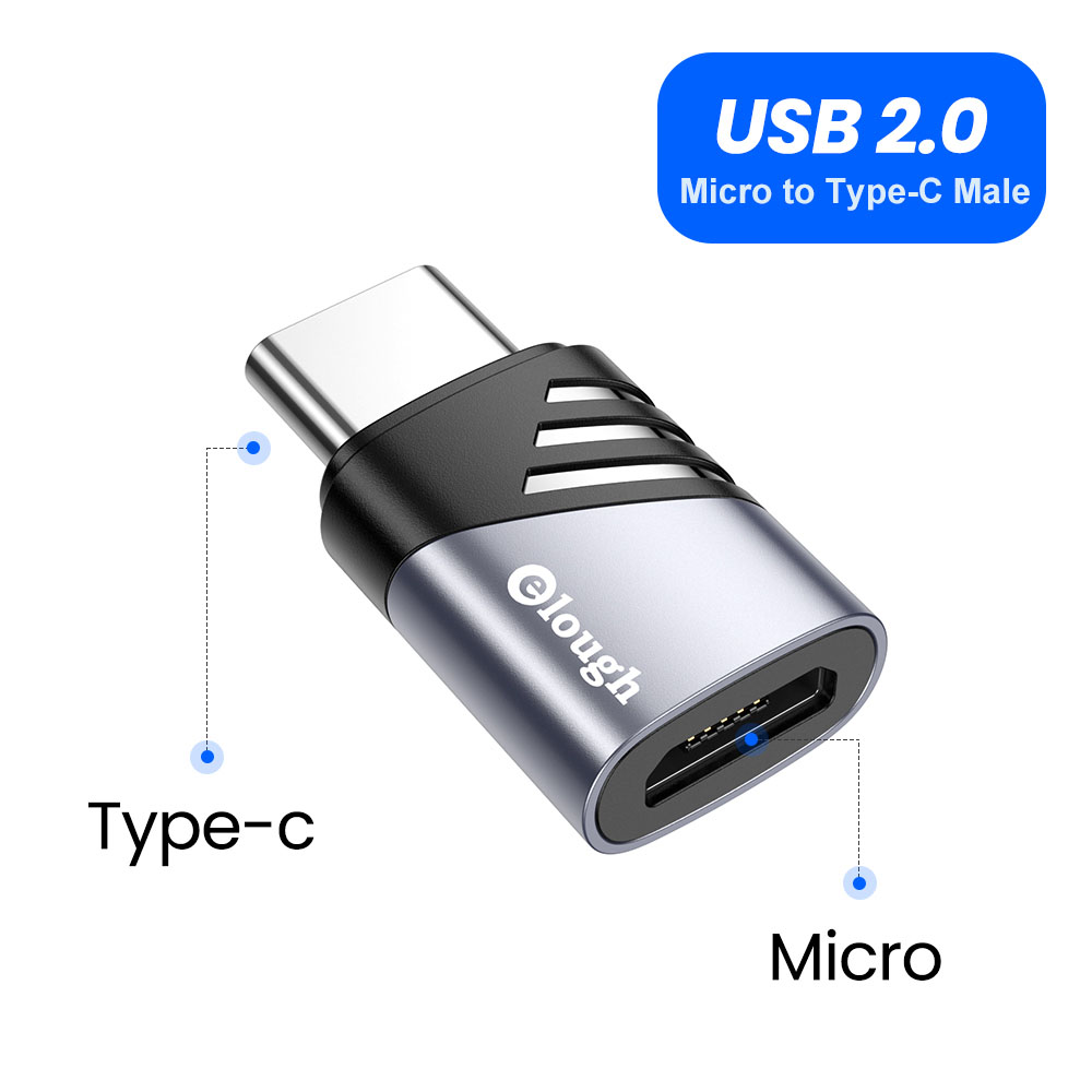 Elough USB to Type C Adapter OTG USB 3.0 Female Micro USB to Type C Male Cable Converters For MaxcBook Samsung S10 S9 S8 Adapter: Micro to C Grey