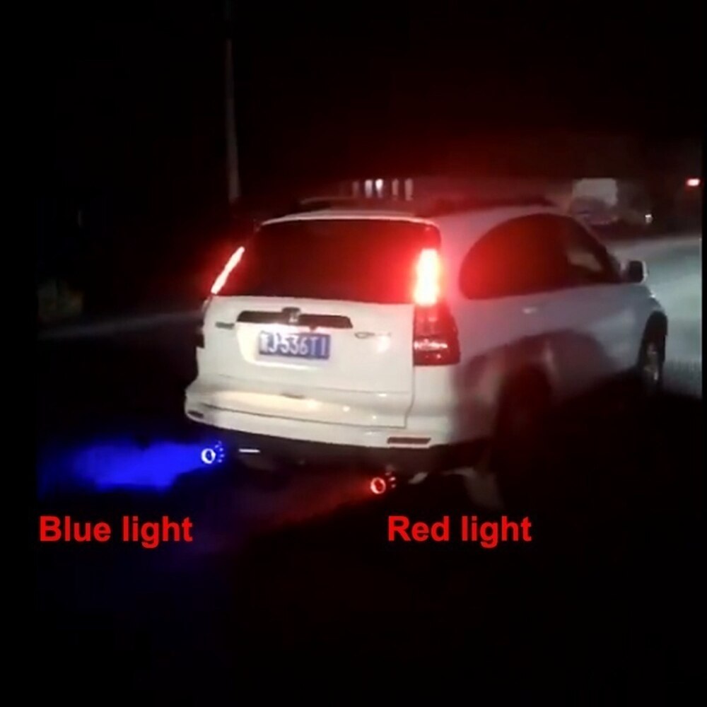 Universal 63-65Mm Carbon Fiber Auto Uitlaat Systemen Uitlaat Tail Pipe Tip Met Rood/Blauw Led Licht decoratie Auto Accessoires