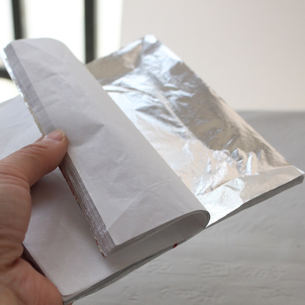 Imitation Silver Leaf Foil Sheets Aluminum Leaf for Gilding Art Craft Work Nail Decoration 100pcs 14X14cm Silver Leaf Foil Paper