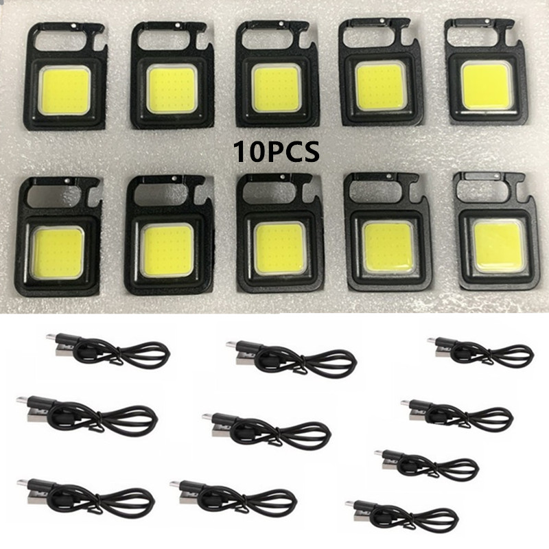 1-10PCS Mini LED 1000LM Zaklamp Sleutelhanger Multifunctionele Draagbare COB Camping Lampen USB Opladen Werklampen Vissen Lanterna: RGB