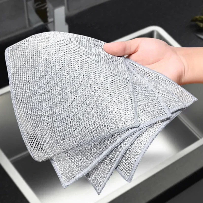 50/1 Stuks Magic Vaatdoek Zilver Draad Doekjes Keuken Schotel Pot Washandje Dubbelzijdig Verdikte Handdoeken staaldraad Vodden