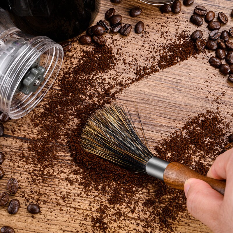 Kaffekvarn pulver rengöringsborste långt träskaft espresso kaffemaskin rengöringsmedel naturliga borst borste barista verktyg