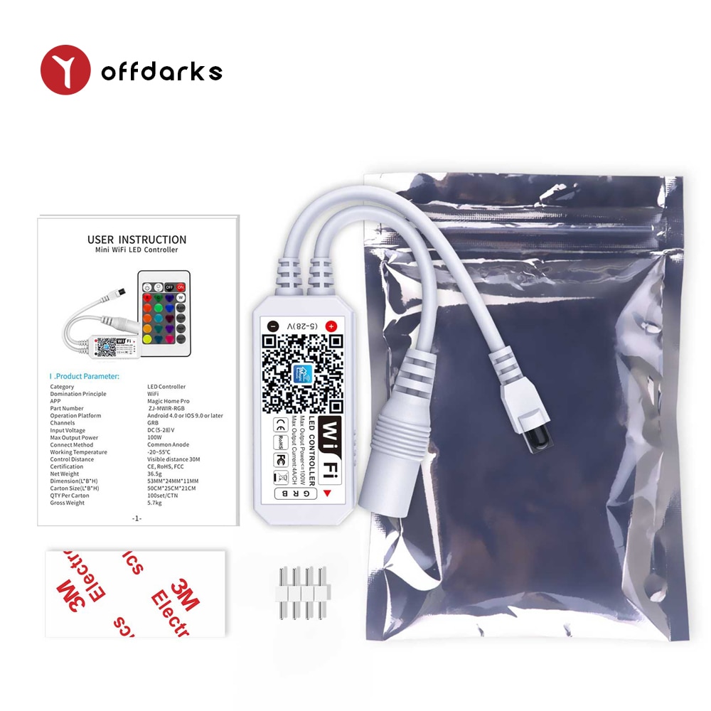 OFFDARKS LED RGB controller 24-button infrared remote control, APP control, suitable for 5050/3528 LED Strip
