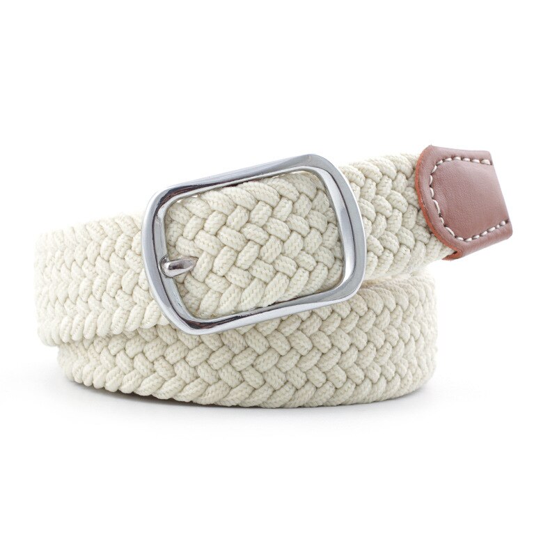 Svart rosa elastiska canvasbälten kvinnor män stickat spänne justerbart midjebälte manligt canvasbälte för jeans: Beige