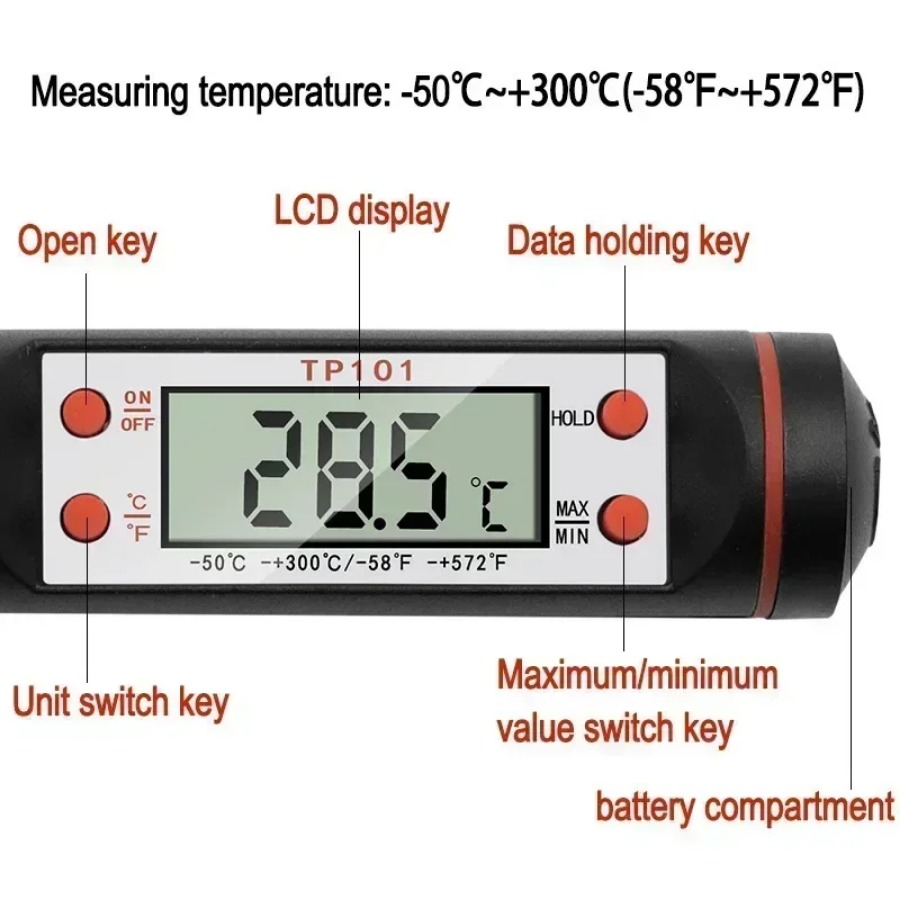 Voedselthermometer TP300 Keukenthermometer Elektronische BBQ-oventemperatuurmeter voor vlees Water Melk Kooksonde Keukengereedschap