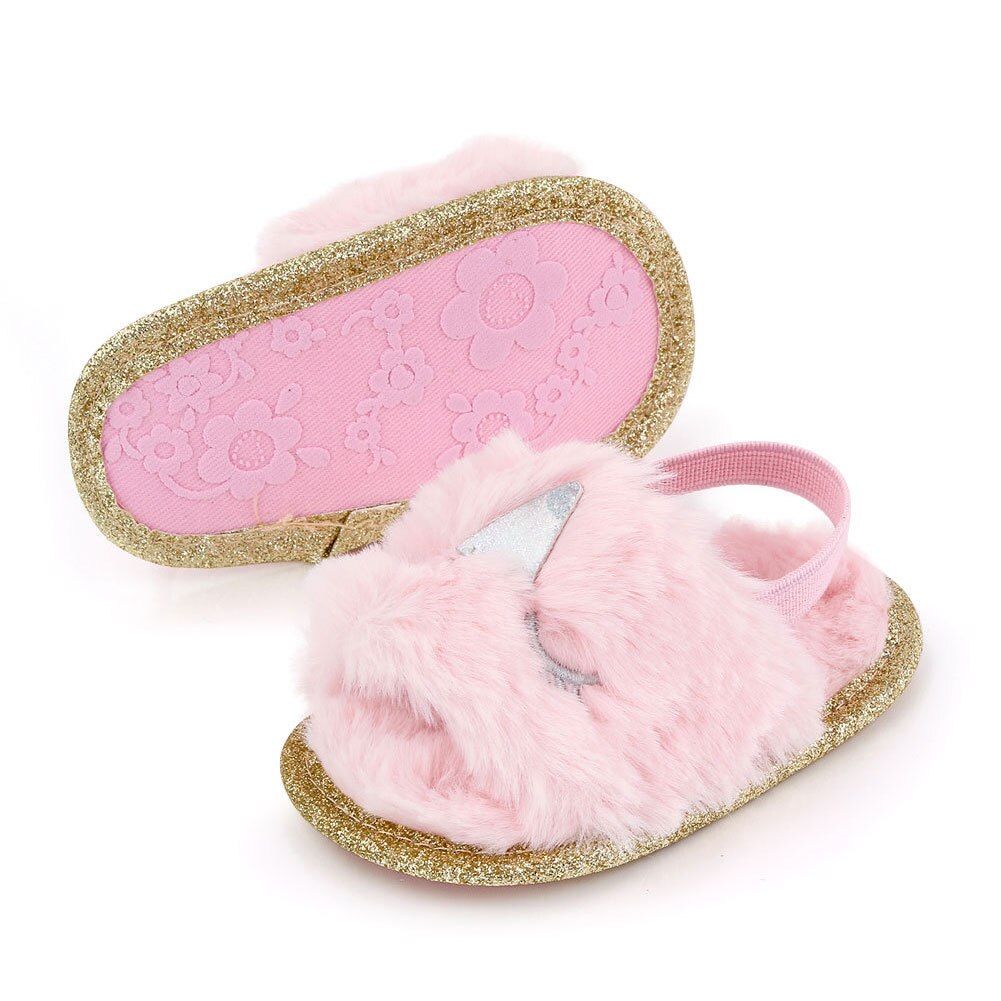 Spædbørn baby piger plys sandaler blød sål imiteret pels flade småbørn prewalker hjemmesko med elastisk bagstrop sko: 5 / 13