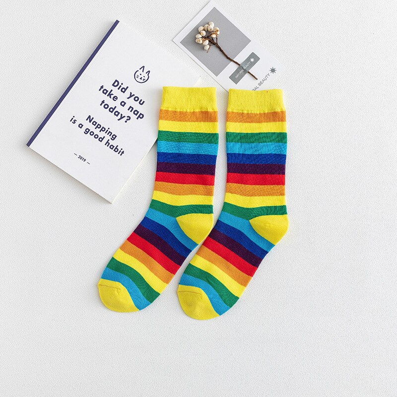 Socks Rainbow socks fall/winter cotton socks color stockings cotton fabric fabric african print fabric: Yellow