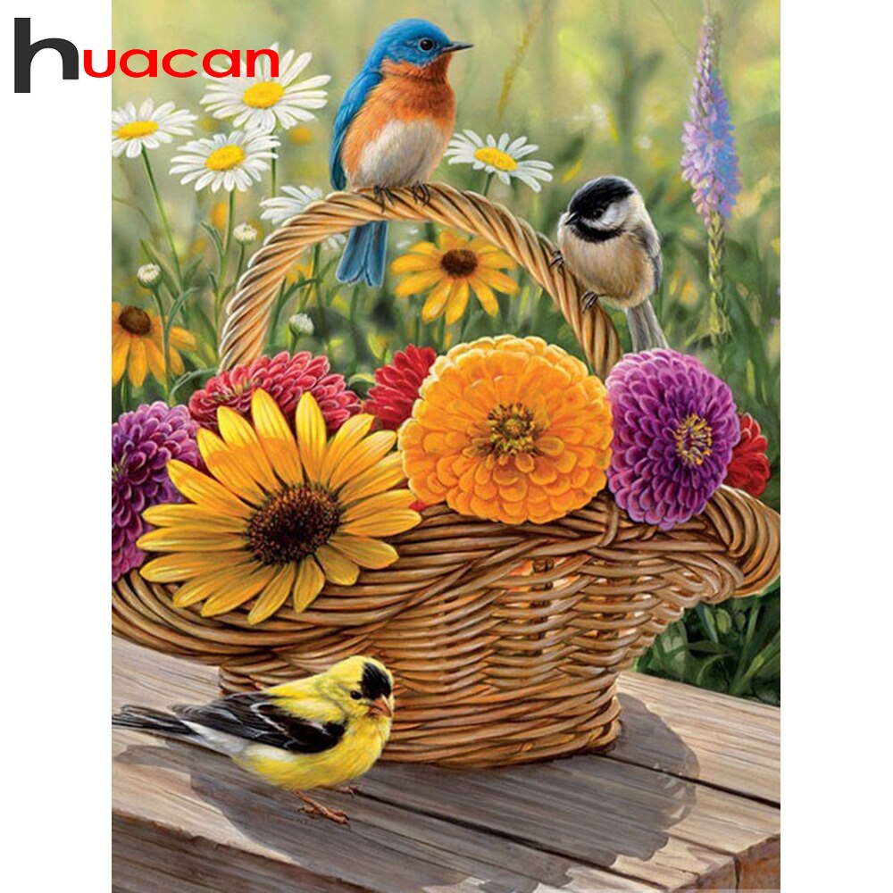 Huacan Full Diamond Embroidery Complete Kit Flower Bird Diamond Painting Landscape Decor Diamond Art Accessories