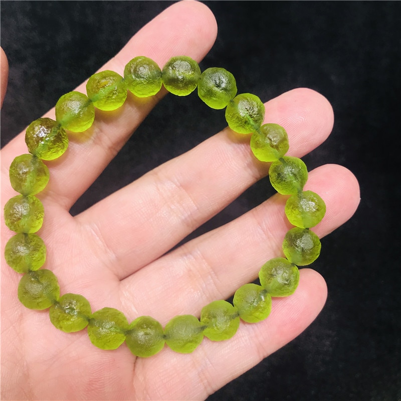 8mm Green GEM MOLDAVITE Meteorite Impact Glass Czech bracelet