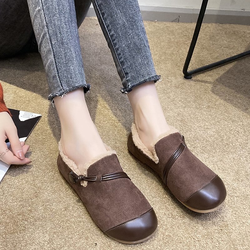 Mocassin chaussures femmes chaussures femme bout rond mocassins fourrure Slip-on baskets décontractées bouche peu profonde mocassins robe d'hiver grande taille