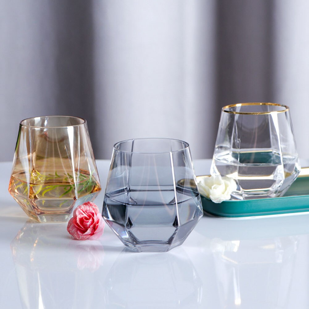 300ml Diamond Shape Glass Cup Bar Restaurant Water Whisky Cocktail Coffee Mug Beer Wine Cup BottleMilk Coffee Cups Juice Mug