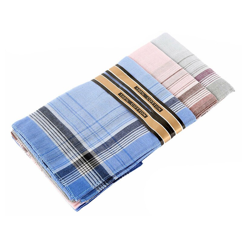 12pcs Gentlemens Suit Handkerchiefs Mens Pure Cotton Hand Towel Blend Plaid Hankies Square Multicolor Stripe Chest Towel