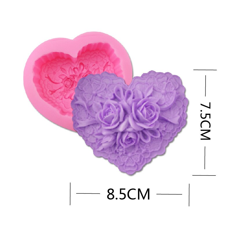 Rosa patrón en forma de corazón hecho a mano de silicona molde de jabón DIY molde para dulces o chocolate Fondnat molde de la torta decoraciones de la torta pastel hornear herramientas
