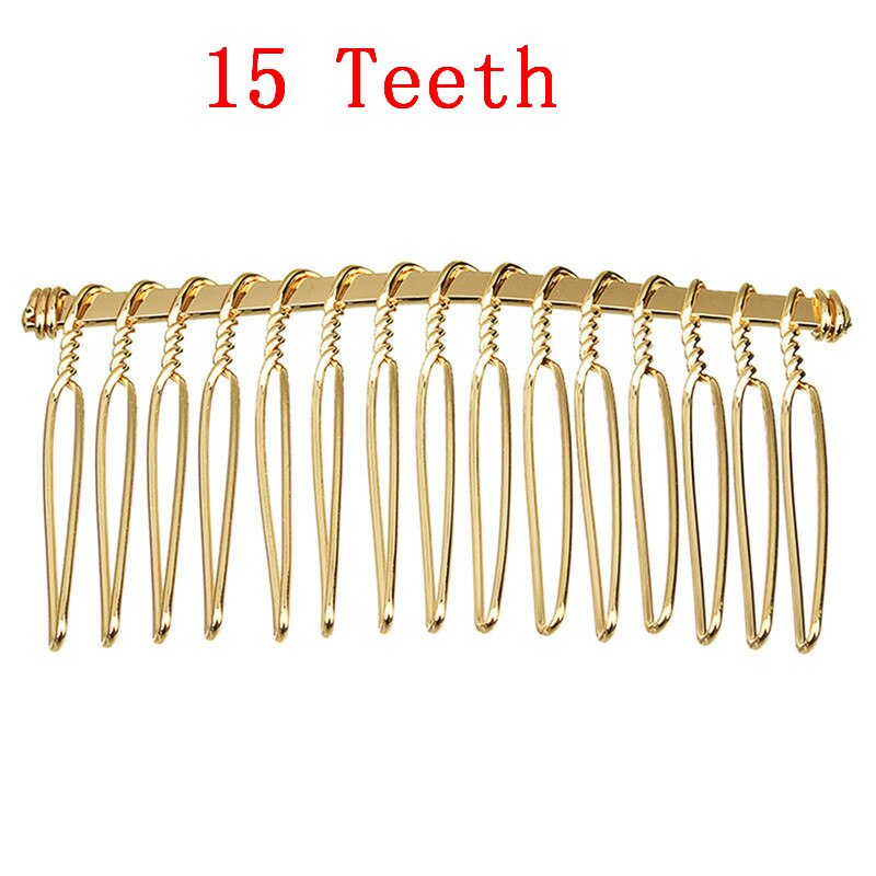 6 stks/partij 10 15 20 30 Tanden Zwart/Goud/Rhodium Kleur Metalen Kammen Bruiloft Bruid Clips Hoofddeksel haar Sticks Accessoires F1573: GOLD 15