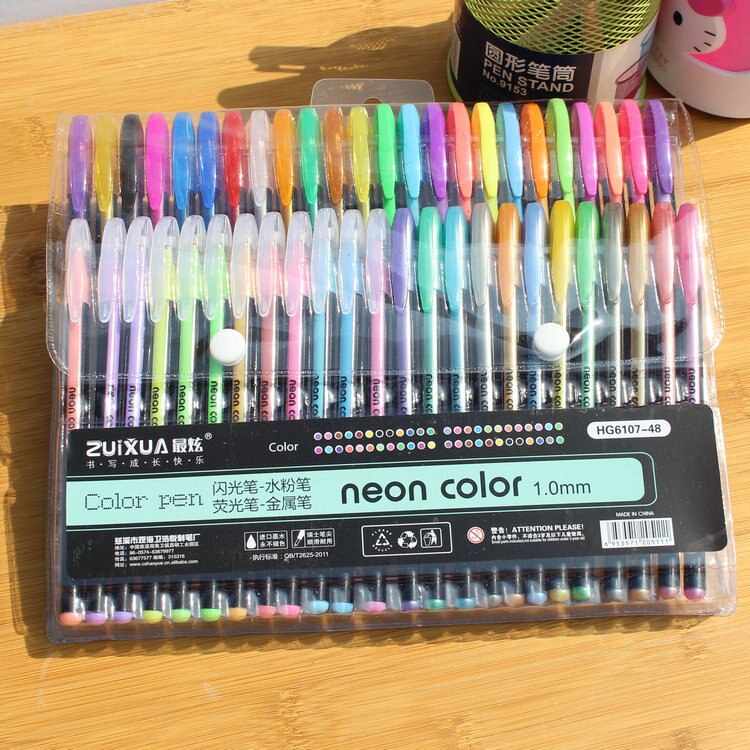 Artículos de dibujo artístico 36/48 plumas de Gel de Color conjunto de recambios Pastel brillo de neón de dibujo bolígrafos de colores para dibujar DE LA ESCUELA marcador: 48 pens