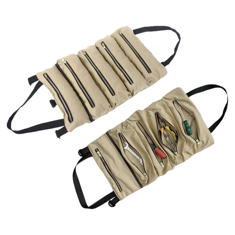 Roll Up Tool Bags Set Multi-Purpose Tool Pouch Wrap Roll with Zipped Compartments Tools Tote Carrier for Wrenches