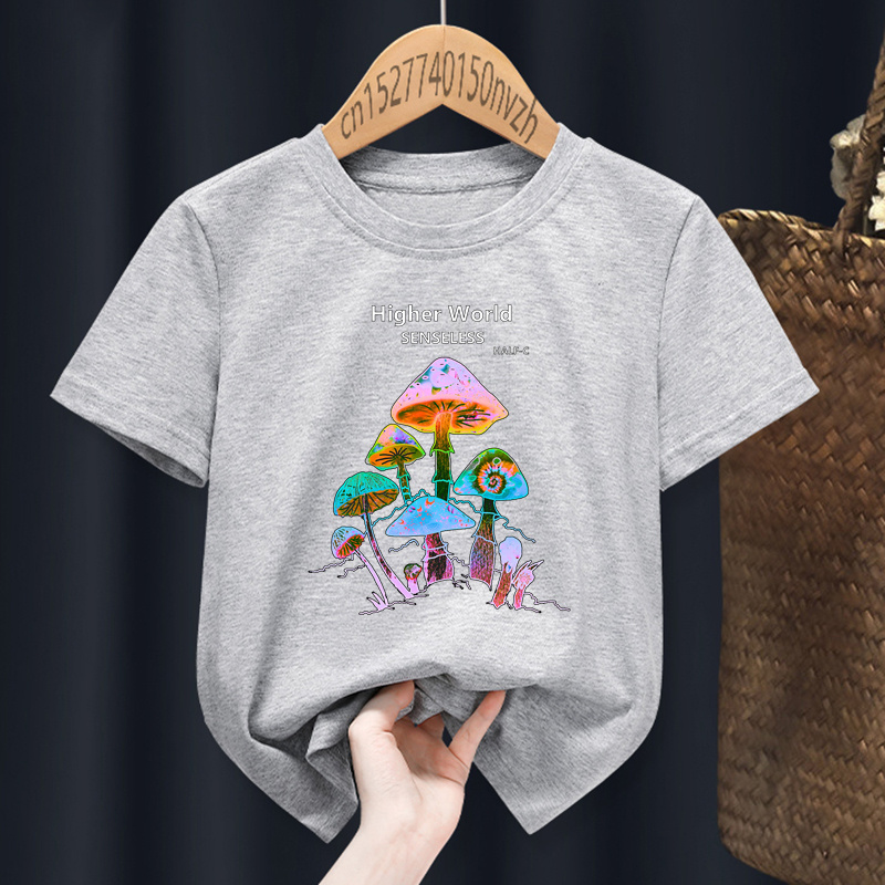 Higher World Senseless Funny Mushroom Women T-shirt Girl Black 90S Harajuku Y2K Kawaii T shirt Female Summer Clothes: M / Emerald Green