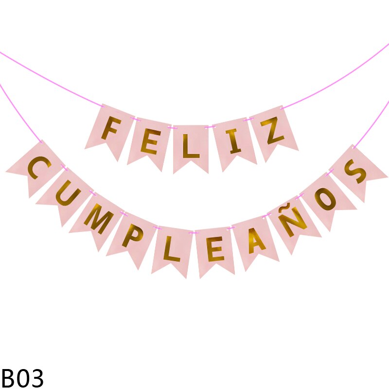 1Pcs Spanish Letter Flag Birthday Happy Birthday Banner Decorations for Kids Adult Birthday Party Backdrop Pendant Decor: B03