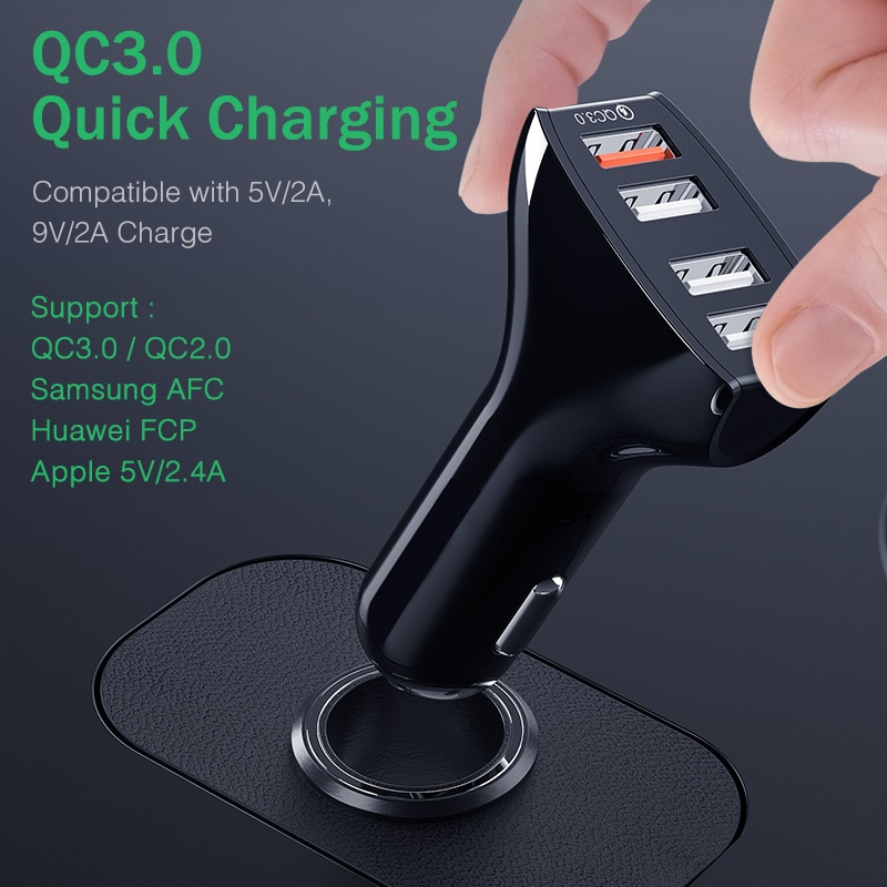 YKZ Car Charger Quick Charge QC 3.0 Car-Charger 4 Ports Fast Car phone Charger Phone Car USB Charger for Samsung Xiaomi iPhone