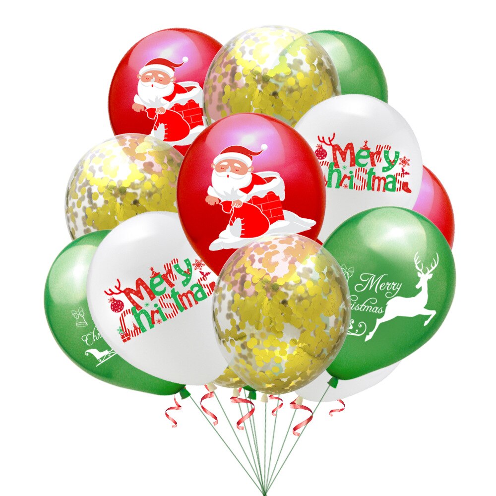 10 sæt  of 12- tommer julefest ballon sæt julemanden elg pailletter runde trykte latex ballon dekorationer farverige: B