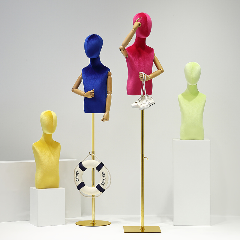 Soporte de cuerpo de Maniquí de mano de Color madera para mujer, modelo de costura de 1 a 2 años, Flexible, estante ajustable, 1 ud. D406