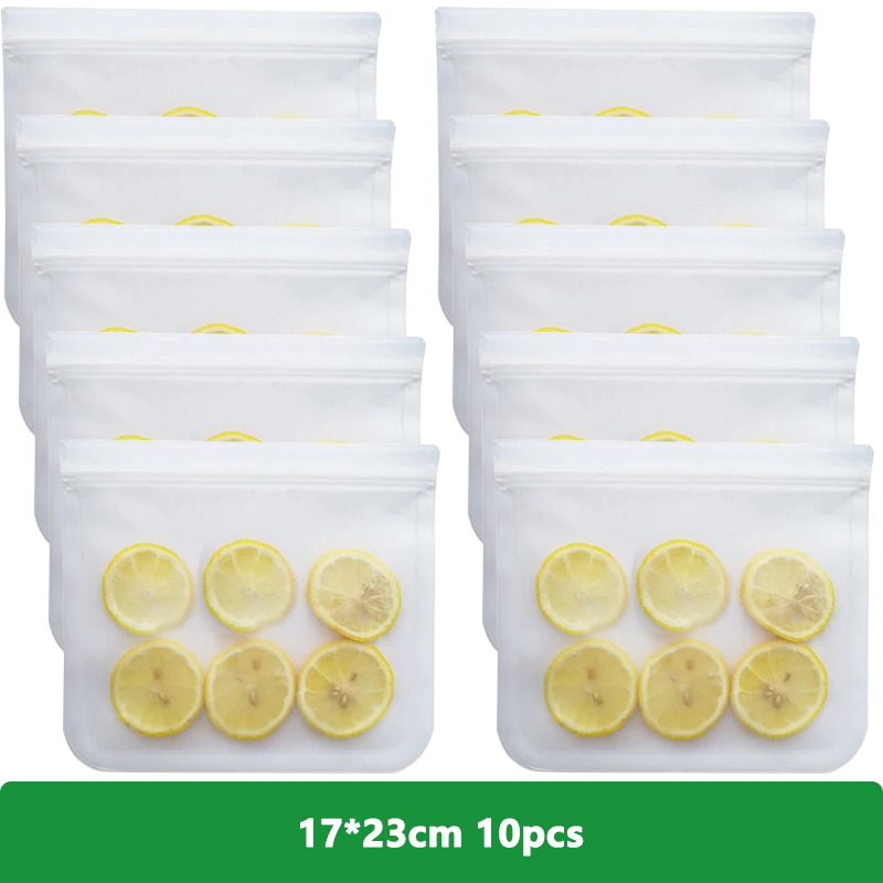 1/5/10 stk. genanvendelige opbevaringsposer til mad, bpa-fri fryseposer, silikone lynlåsposer til rejsekød, salat, frugt eller opbevaring af mad: Grå