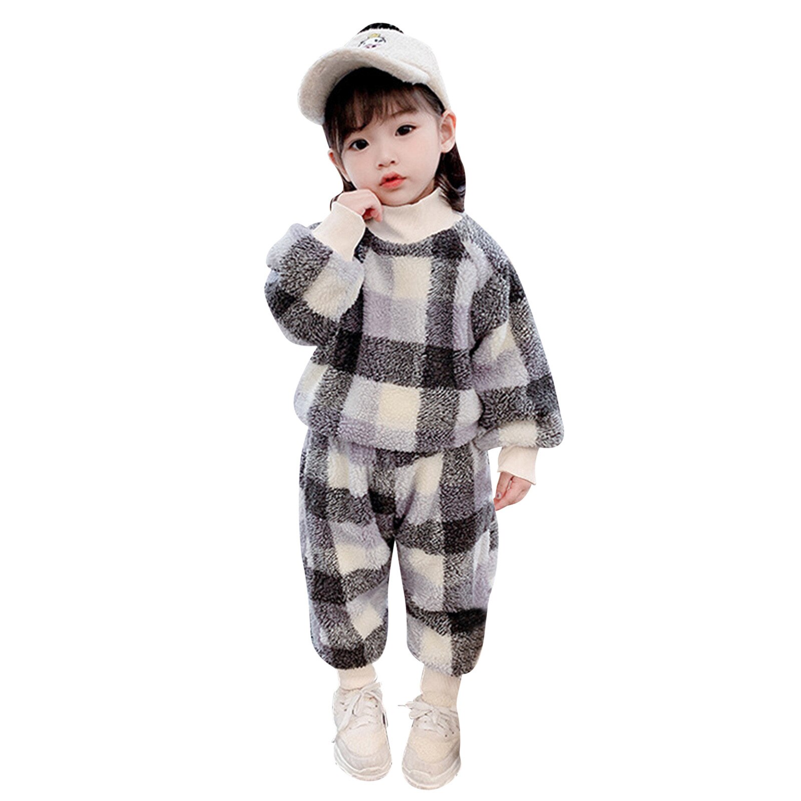 Meisjes Winter Pakken, Peuter Kinderen, Baby Jongens En Meisjes, plaid Winter Warme Jas + Broek Pak Footies Kleding Voor Meisjes: Black / 12-18M