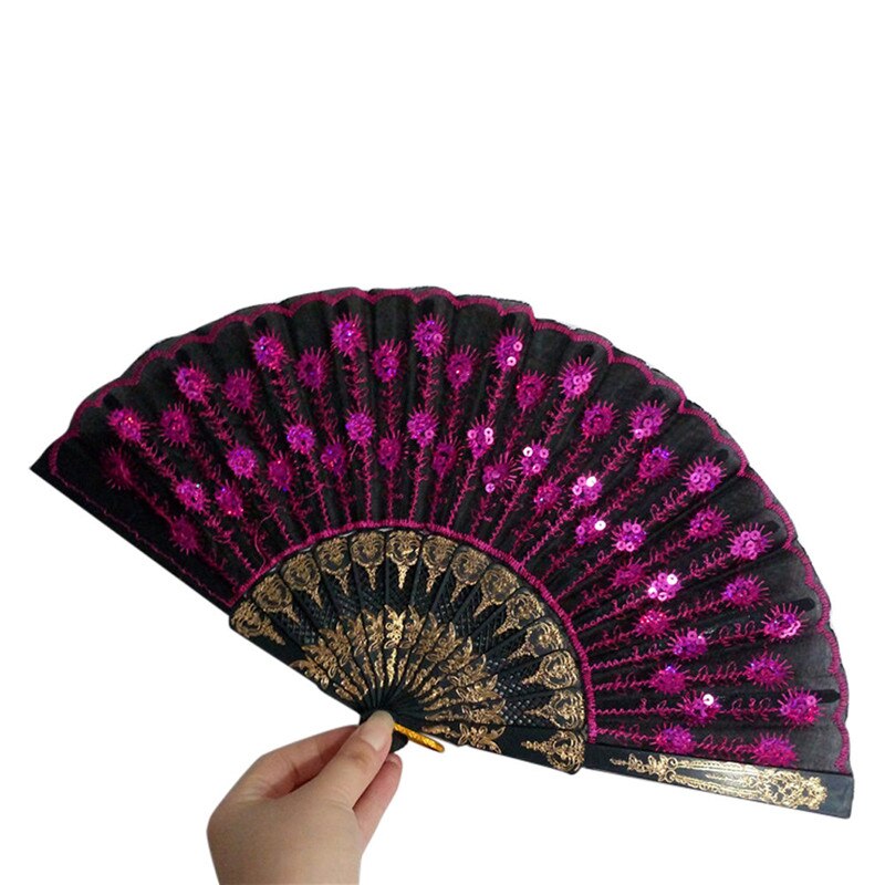 Craft Fans Spanish Lace Silk Folding Hand Held Dance Fan Flower Pattern for Party Wedding Home Practical #0509