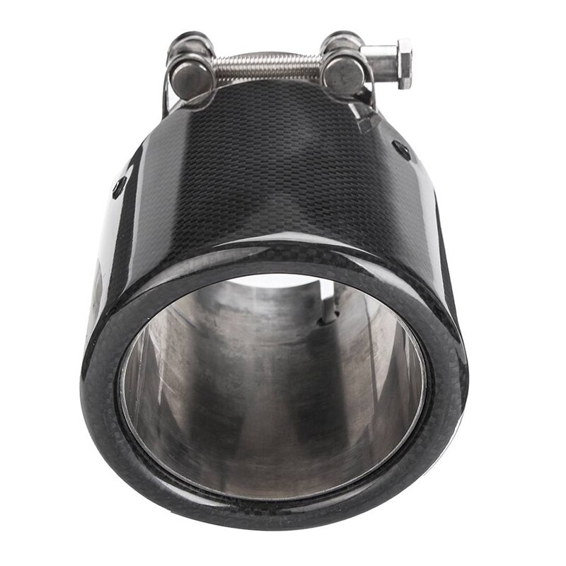 Universal 80Mm-In 101Mm-Out Glossy Black Car Carbon Fiber Exhaust Tail Rear Tip Pipe Muffler