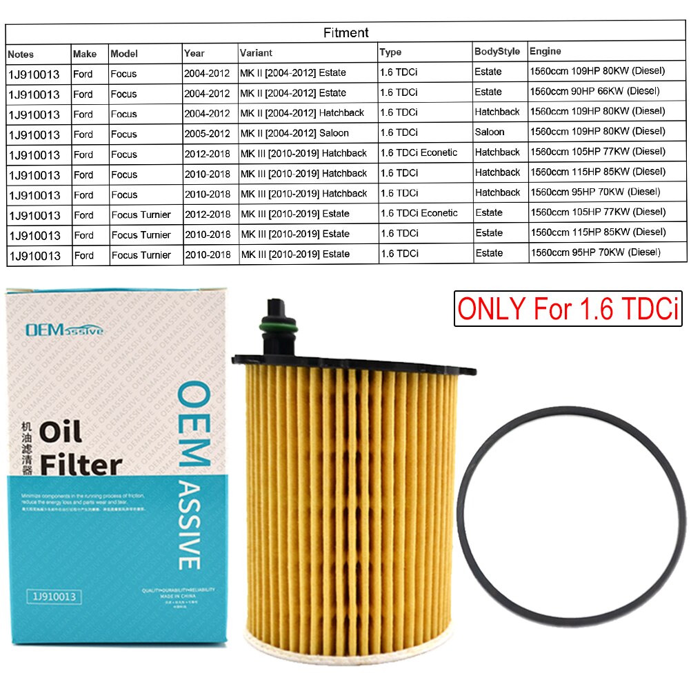 Filtro de aceite para Ford Focus 2 2005, 2006, 2007, , /Focus 3 , , , , , , , 1109 X3 1109 AY 8692305: 1J910013