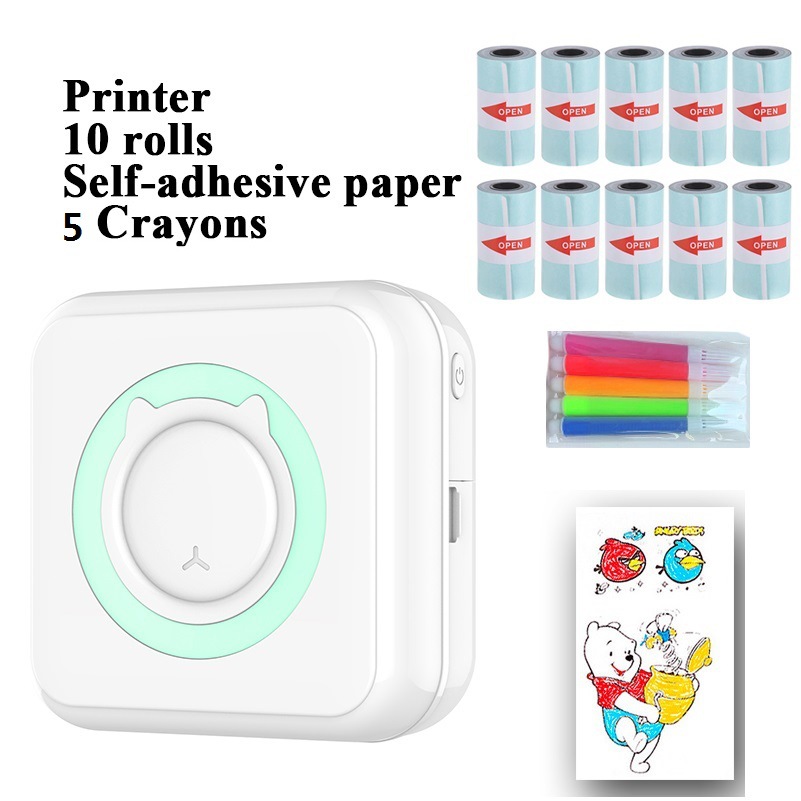 Pocket Thermal Printer Portable Mini Wirelessly BT Connect 200dpi Photo Label Memo Wrong Question Printing with: G 10self-adhesive