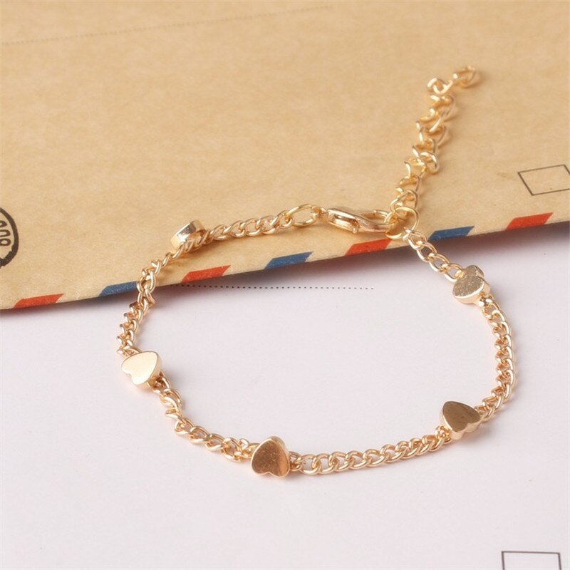 Frauen Baby Mädchen Armbänder Gold Farbe Herz-förmigen Glück Perlen Kette Schmuck