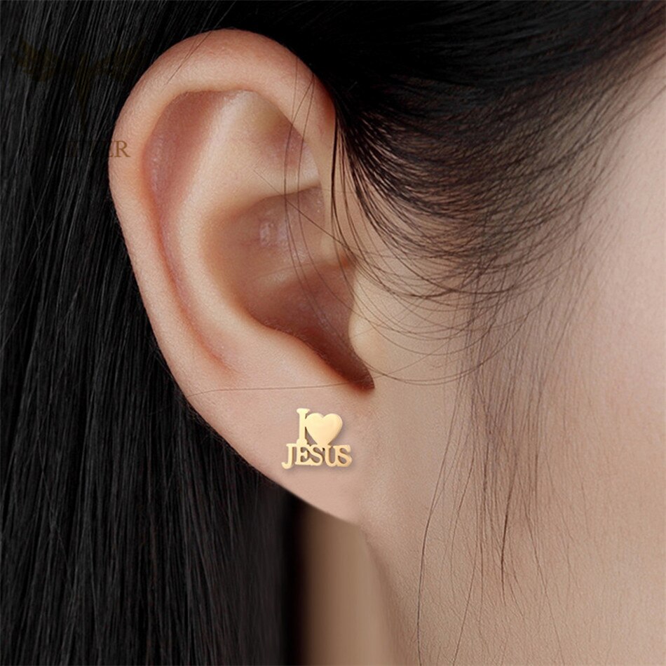 Acier inoxydable boucles d'oreilles 12 paires coeur jésus boucle d'oreille hommes et femmes goujons boucle d'oreille