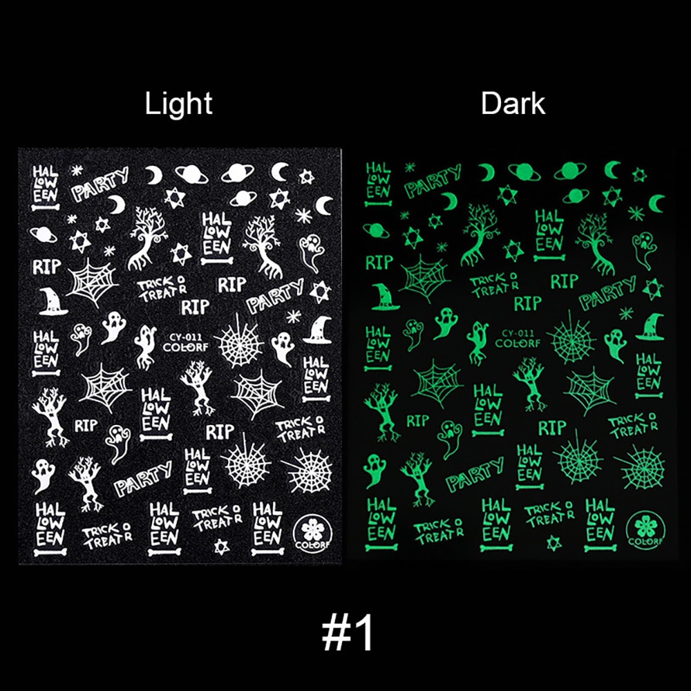 1 Vel Halloween Lichtgevende Diy Nail Stickers Glow In The Dark Water Transfer Manicure Decals Nail Art Decoratie