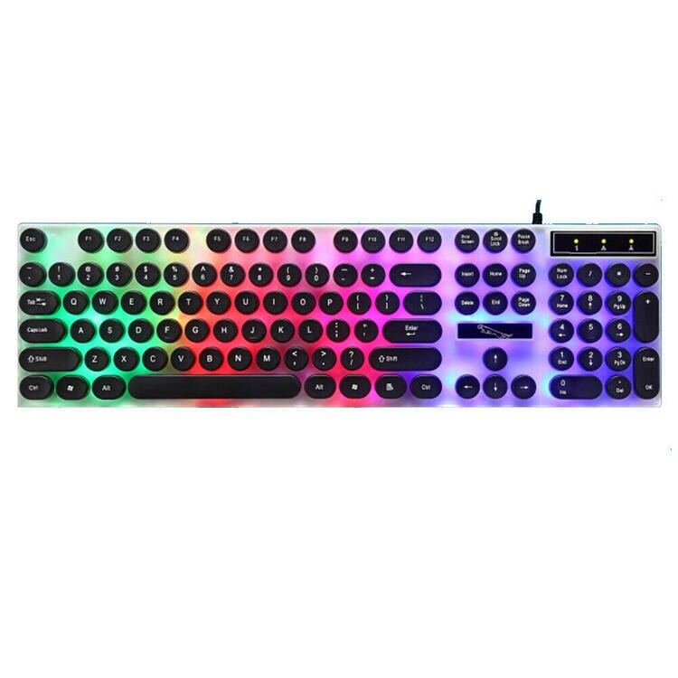 Plastic G21 104 Keys Wired Keyboard Waterproof Colorful Mixed Light Mechanical Circular Keycaps Backlit Keyboard for PC Laptop: Keyboard Black
