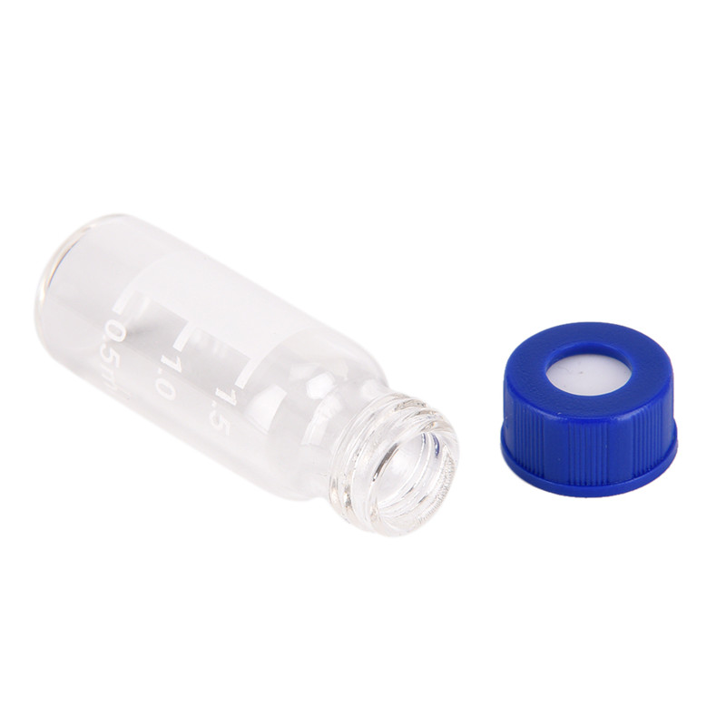 Frascos de vidrio de 5 uds. Botella redonda de reactivo de vidrio graduado con tapa de rosca azul frascos de muestra de graduación de 2ml