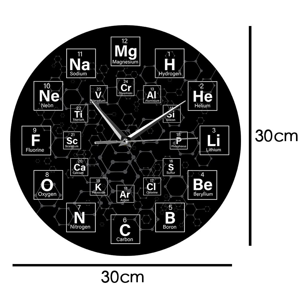 Periodisk tabel med elementer vægur kemiske symboler væg kunst uddannelsesmæssige elemental display klasseværelset ur