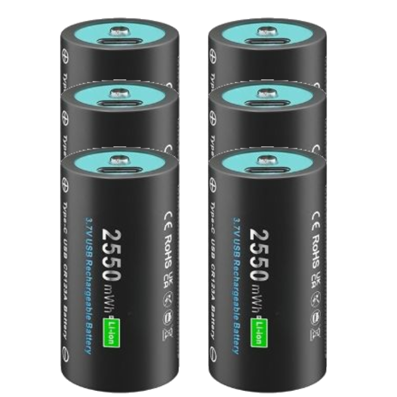 Batteria ricaricabile CR123A CR123 16mmX35mm con ingresso USB per torcia portato RCR123 RCR123A Batteria 3,7 V 2550 mAh: giallo
