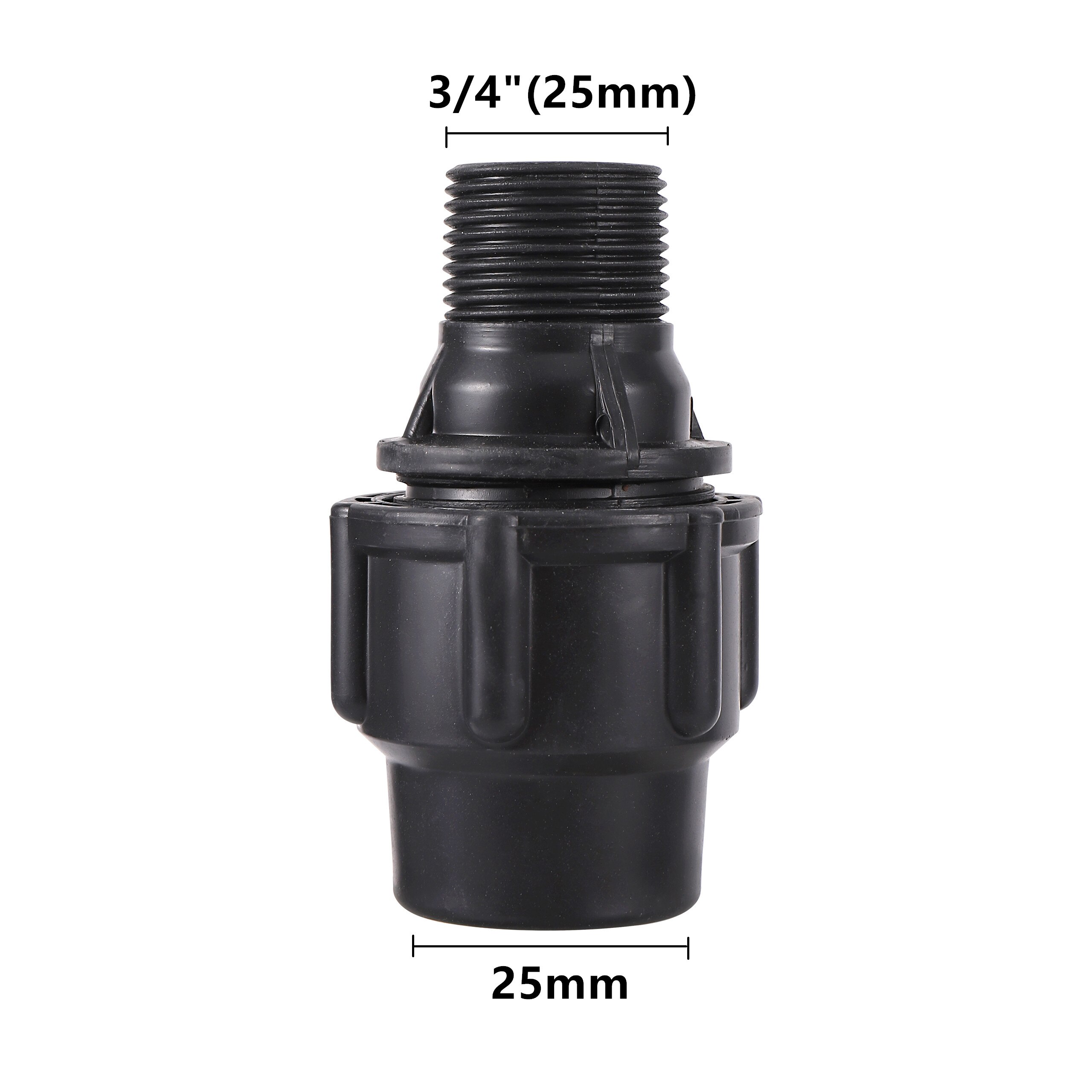Musta pe vesiputki suora alennusliitin 20/25/32/40/50mm pe pvc putkiliittimet 1/2 &quot; 3/4 &quot; 1 &quot; 1.2 &quot; 1.5 &quot; uroskierreadapteri: 3 ja 4 tuumaa  x 25