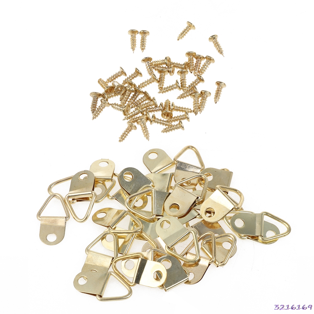 100 stk guld lille d-ring billede bøjle med skruer ramme trekant ring bøjler