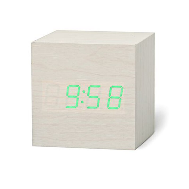 1PC Modern Wooden Cube USB Voice Digital Alarm Clock Digital Alarm LED Display Despertador Luminous Control Clock: 6