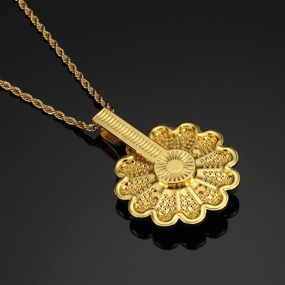 Men Hip hop Iced out bling Sun flower shape pendant necklaces rotatable popular Charm Necklace Hiphop jewelry