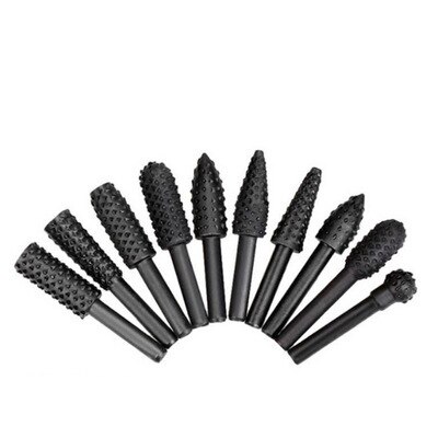 5/10Pcs Steel Rotary Rasp File 1/4" Shank Rotary Craft Files Rasp Burrs Wood Bits Grinding Power Woodworking Hand Tool: BLACK 10Pcs