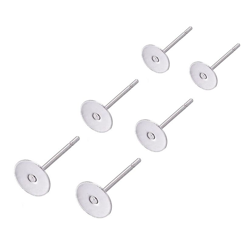 50 Uds. Postes de pendientes hipoalergénicos pendientes de latón chapados en plata 925 4 5 6mm almohadilla plana hallazgos en blanco pendiente de mariposa trasero